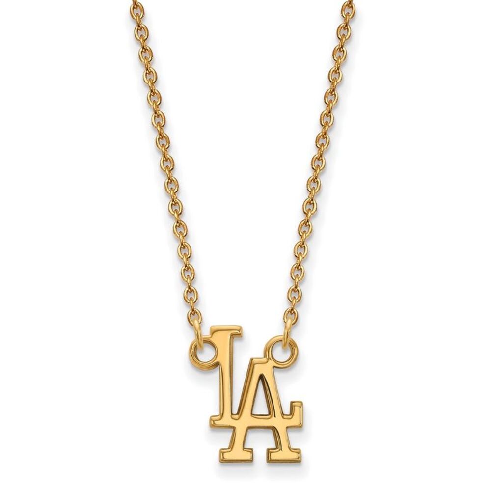 14K Yellow Gold MLB Los Angeles Dodgers Small L-A Necklace, 18 Inch